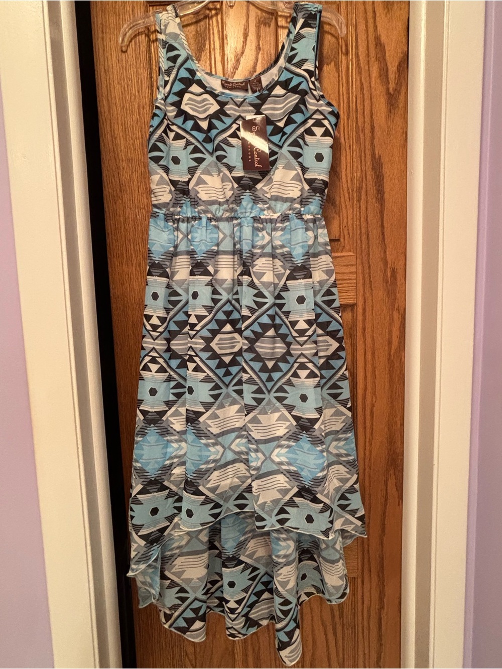 Speed Control Women’s blue and black uneven skirt print midi tank dress Medium
